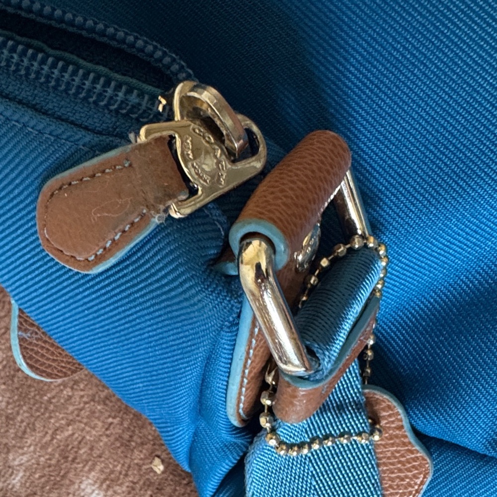 Coach Teal Nylon Crossbody with Tan Leather Trim - Picture 9 of 13